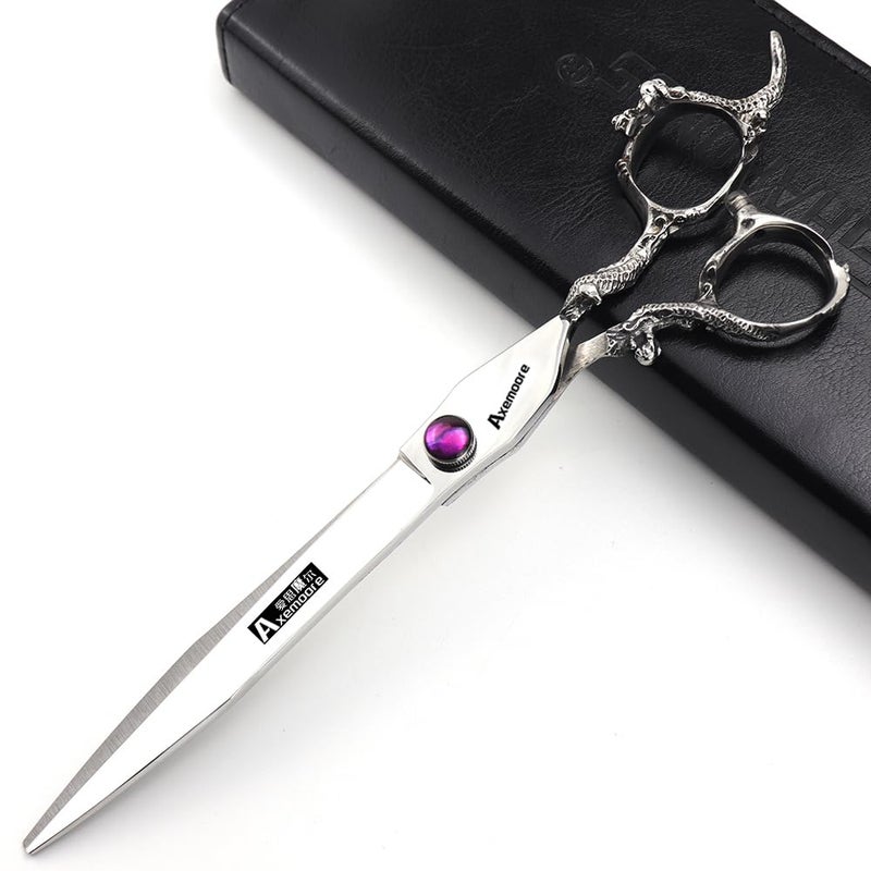 AXEMOORE 6/7/7.5/8/9 inch scissors silver professional hairdresser hair cut and trim diluted sharp 440C steel (8 inch flat shear-B) - Image 1